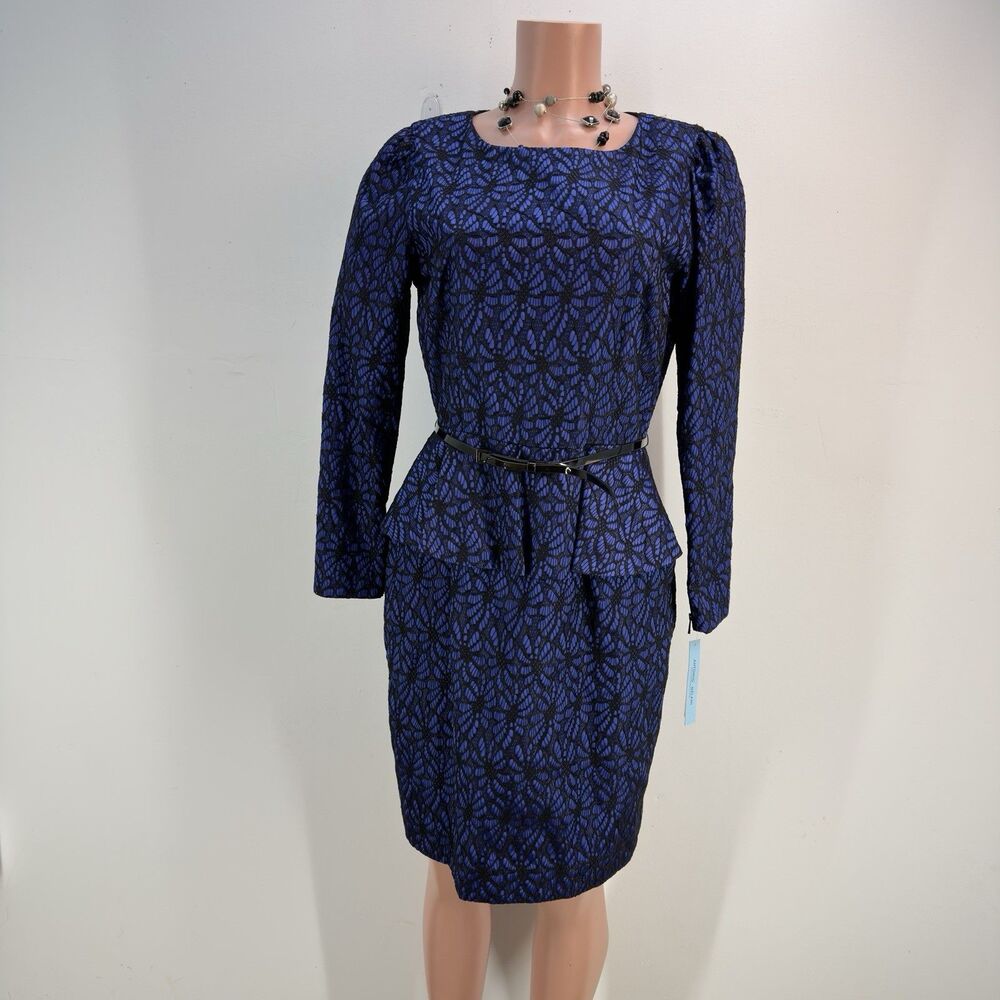 NEW ANTONIO MELANI Blue And Black Lace Peplum Midi Dress - Picture 3 of 17